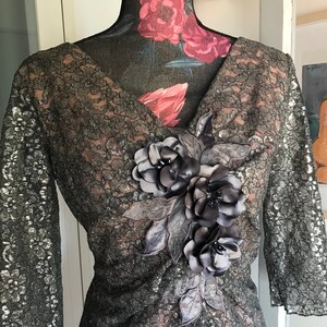 Vintage 90s Metallic Lace Party Dress With Big Flower Appliqué