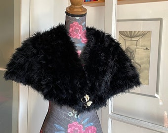 Vintage 20s/30s Marabou Feathers Black Capelet; Antique Marabou Shrug