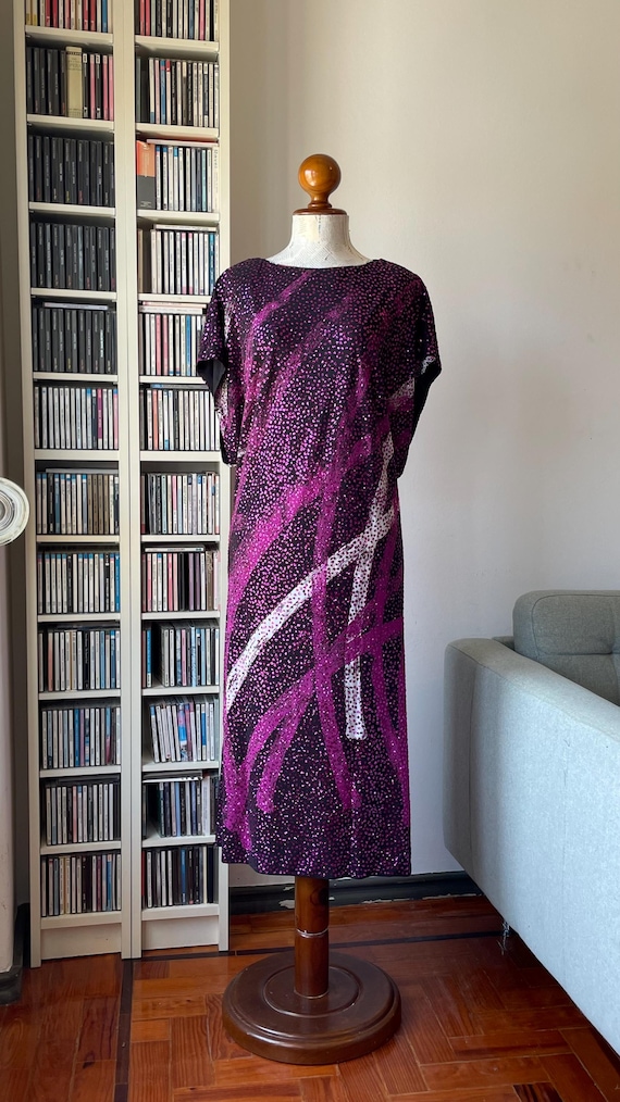 open lace back dress Saks Fifth Avenue One Shoulder Purple Print Cocktail Dress, M  Second  Serve Resale