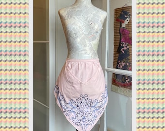 Vintage 60s Cotton Pale Pink Embroidered Triangular Apron With