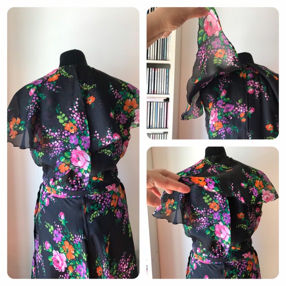 Vintage 70s Sleeveless Floral Chiffon Dress with … - image 9