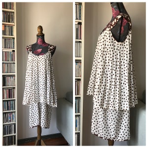 Vintage 70s/80s Polka Dot Two Layered Midi Dress by Kanebo for &quot;Galerias Preciados&quot; Made in Japan//Summer Dress//Maternity Dress