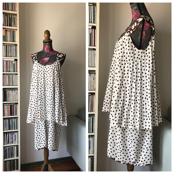 Vintage 70s/80s Polka Dot Two Layered Midi Dress by Kanebo for "Galerias Preciados" Made in Japan//Summer Dress//Maternity Dress