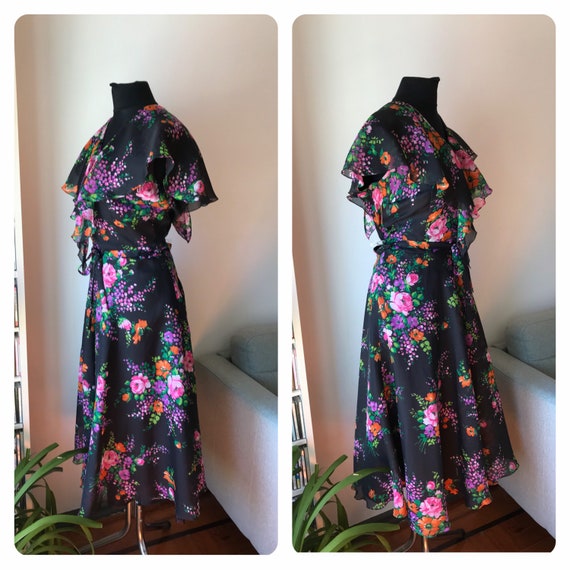 Vintage 70s Sleeveless Floral Chiffon Dress with … - image 8