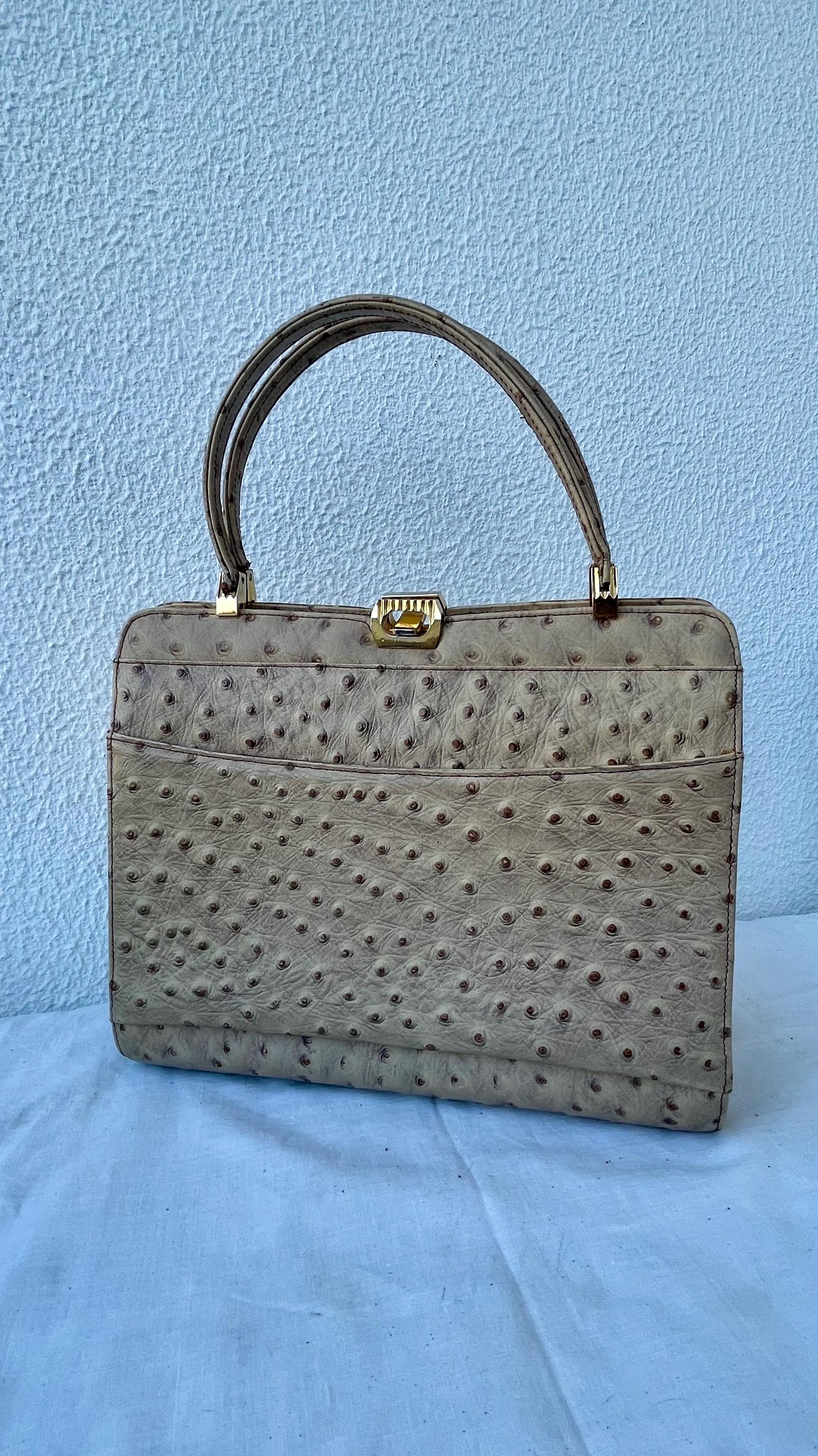 Vintage 50s/60s Beige Ostrich Leather Handbag - Etsy
