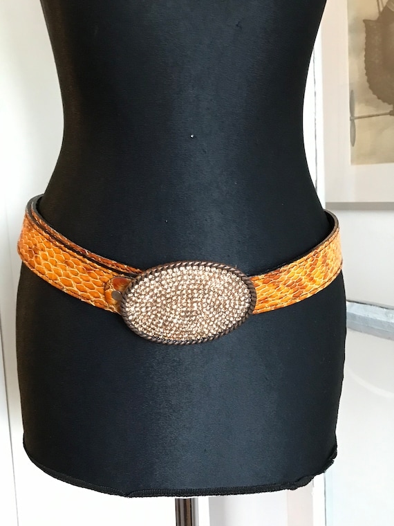 Vintage Snakeskin Twisted Belt Xs/small Python Vintage High Waist Brown and Tan Neutral  main image 3