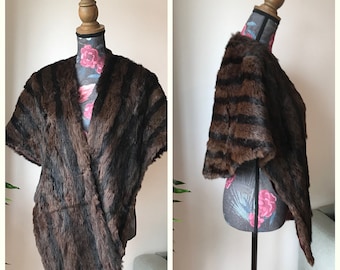 Vintage 50s Brown Muskrat Stole, Capelet, by "Peleteria Rechter" from Bogota; Old Hollywood Glam