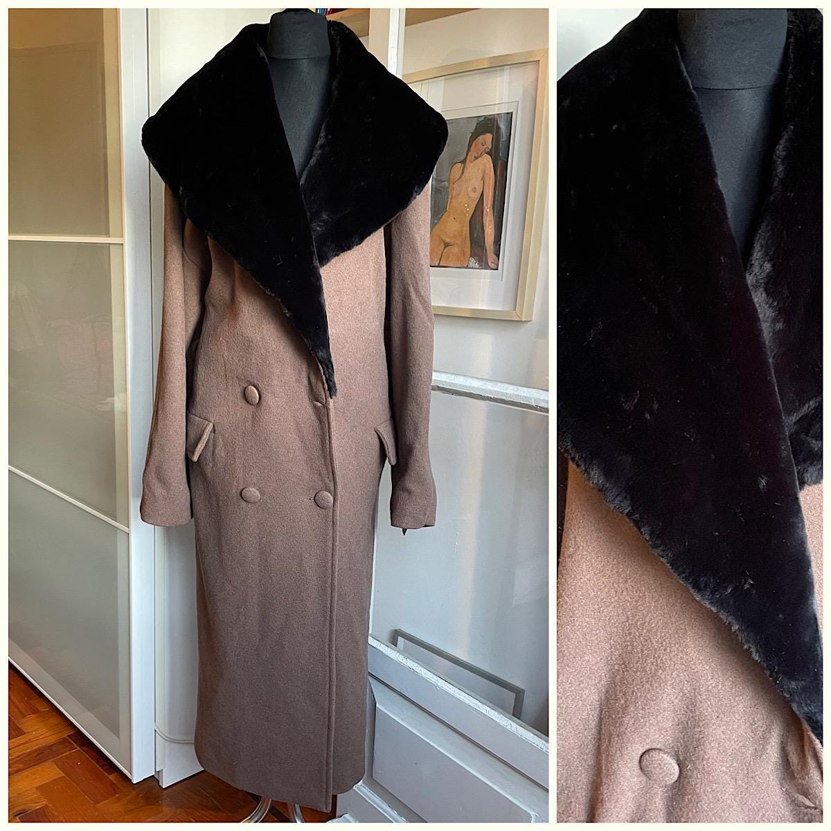 Manteau De Poupée Ancienne – Velours Marron, Col Et Poches Façon Fourrure