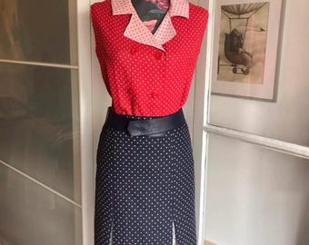 Vintage 60s/70s Square‑Dot Two Piece Skirt and Blouse Set