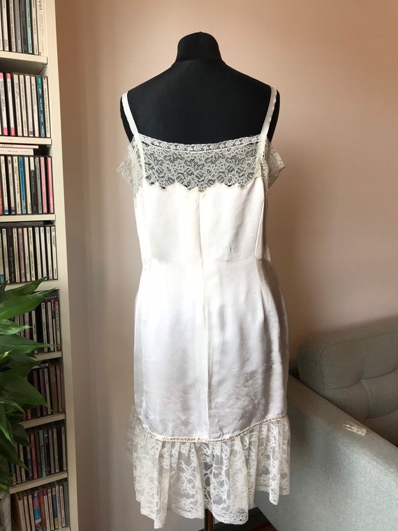 Rare Vintage 1940s Ivory Silk Satin Lace Slip Dre… - image 3