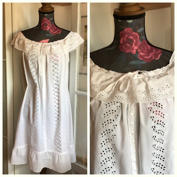 Vintage annees 70 Chemise de nuit en broderie anglaise en coton blanc Etsy France