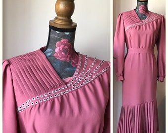 Vintage glamoureuze jaren '80 doet jaren '40 pastelroze vergulde jurk met kralenapplicatie