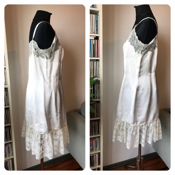 Rare Vintage 1940s Ivory Silk Satin Lace Slip Dre… - image 2