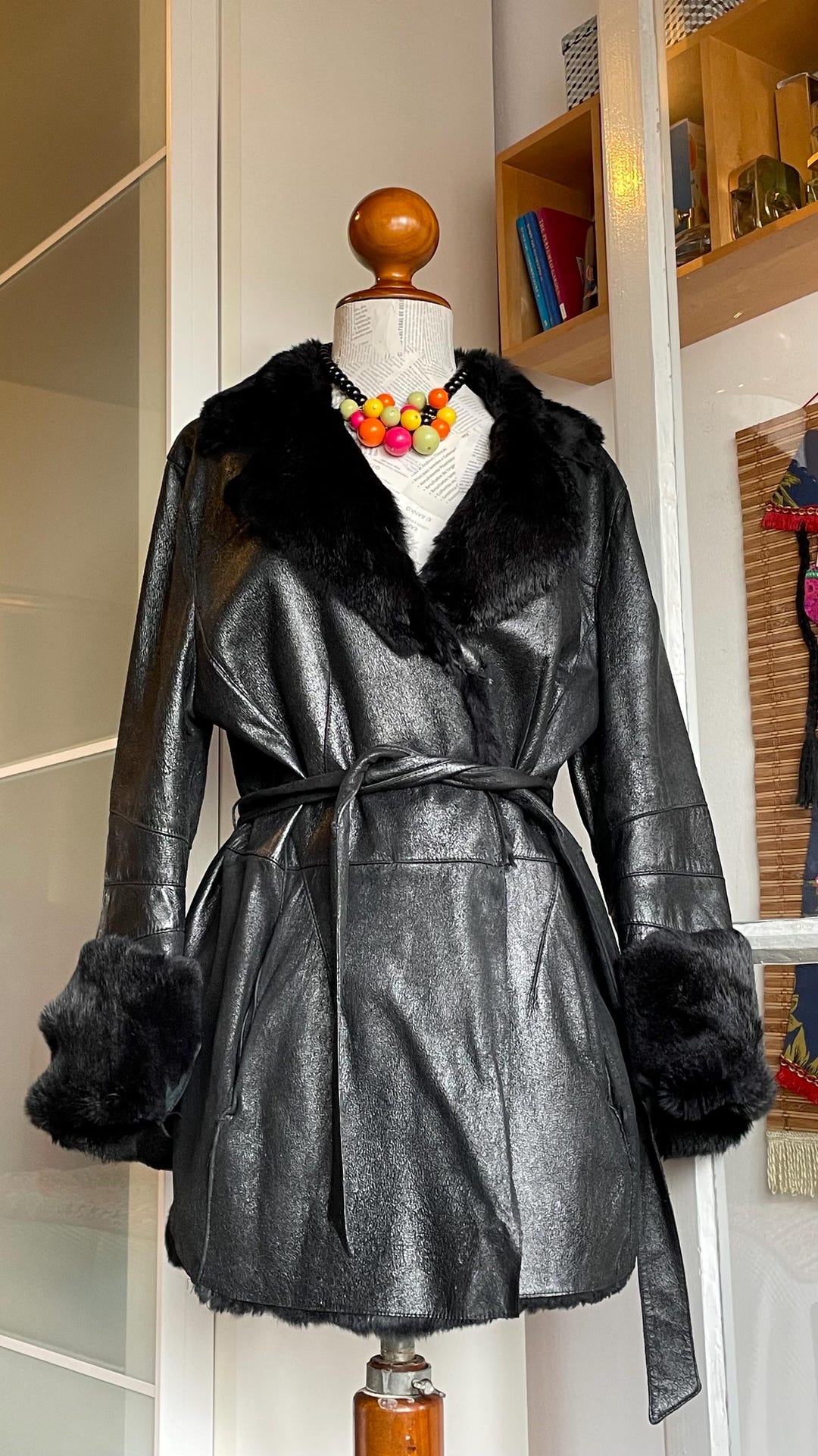 Vintage 90s Betty Barclay Black Leather and Rabbit Fur Jacket - Etsy