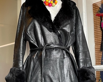 ジャケット・アウター bajra rabbitfur leathercoat 90s archive Vintage 90s Betty Barclay Black Leather and Rabbit Fur Jacket - Etsy