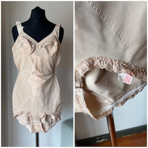 Vintage 60s/70s Triumph Beige One Piece Corselette Girdle Bodysuit; Burlesque Pin Up Body Shaper