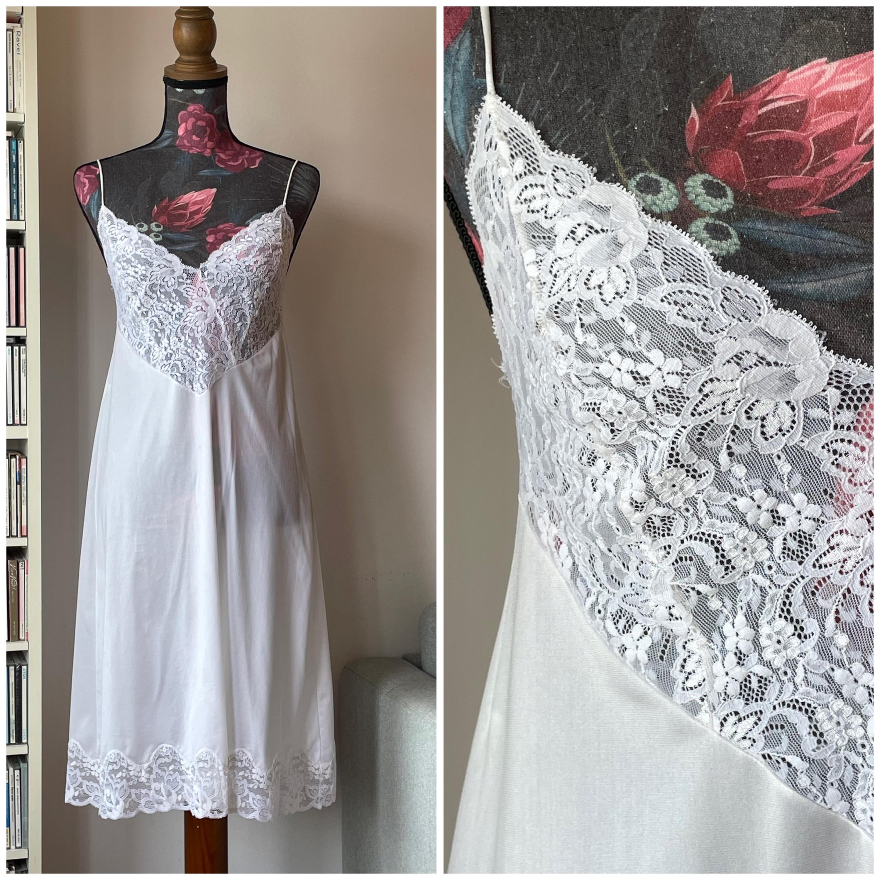 Vintage 80s White Slip Dress/Nightgown; Boudoir Lingerie; Vintage Lingerie