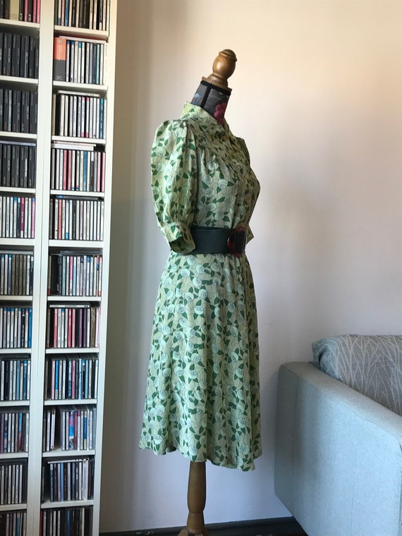 Vintage 80s does 40s Green Fit and Flare Dress by… - image 5
