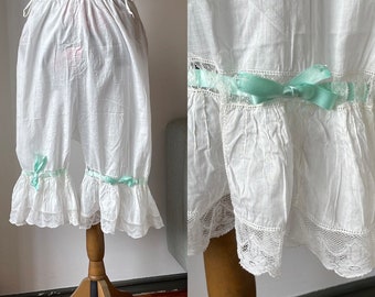 Antique Italian Victorian Cotton Voile Knickers With Lace Ruffle. Antique Bloomers.