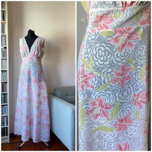 Vintage 70s Semi Sheer Floral Long Nightgown, Boudoir Wear, Vintage Lingerie