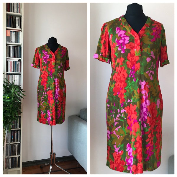 RARE Vintage 70s LOEWE Multicoloured "Tessuto di Falconetto" Short Sleeve Dress; Summer Dress