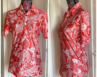 Amazing Vintage Original 70s Novelty Print Short Sleeve Shirt