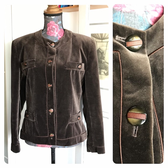 AuroricasStore Vintage 80s Velvet Collarless Jacket