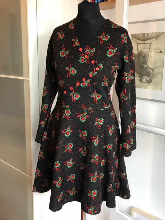 Vintage 70s Long Sleeve Mini Dress; Fall/Winter Dress
