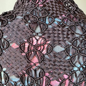 Vintage bruine macramé lint kanten sjaal handgeknoopte omslagdoek met grote franjes afbeelding 6
