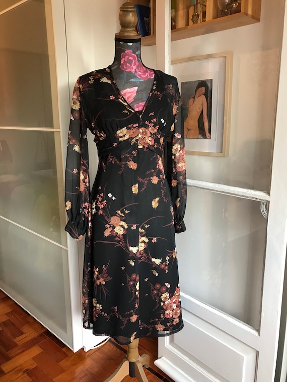 Vintage Original 1970s Floaty Chiffon Dress Floral Gold Black Boho by  Markwald - Etsy