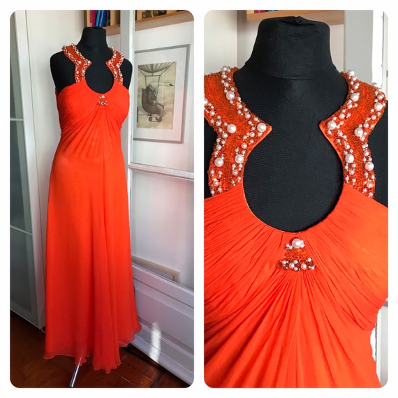 aidan mattox orange dress Aidan Mattox Orange Silk Maxi Dress Size S International