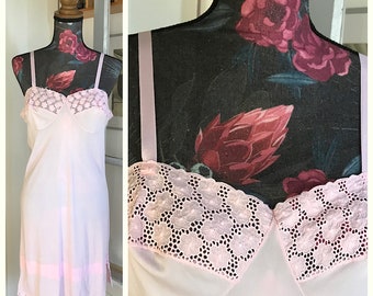 Vintage 60s/70s Nylon and Broderie Anglaise Pink Slip Dress