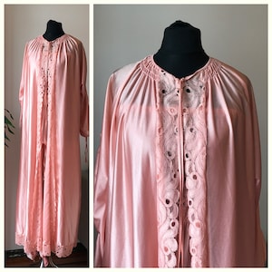 Vintage 70s Dry Rose Peignoir Set/ 70s Boudoir Lingerie, Fancy Dressing Gown and Night Jumpsuit Made in Portugal by Caron