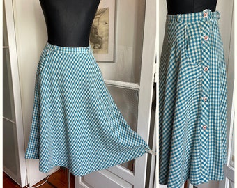 Vintage 70s Wool Plaid A-line Skirt with Pockets; Size XS