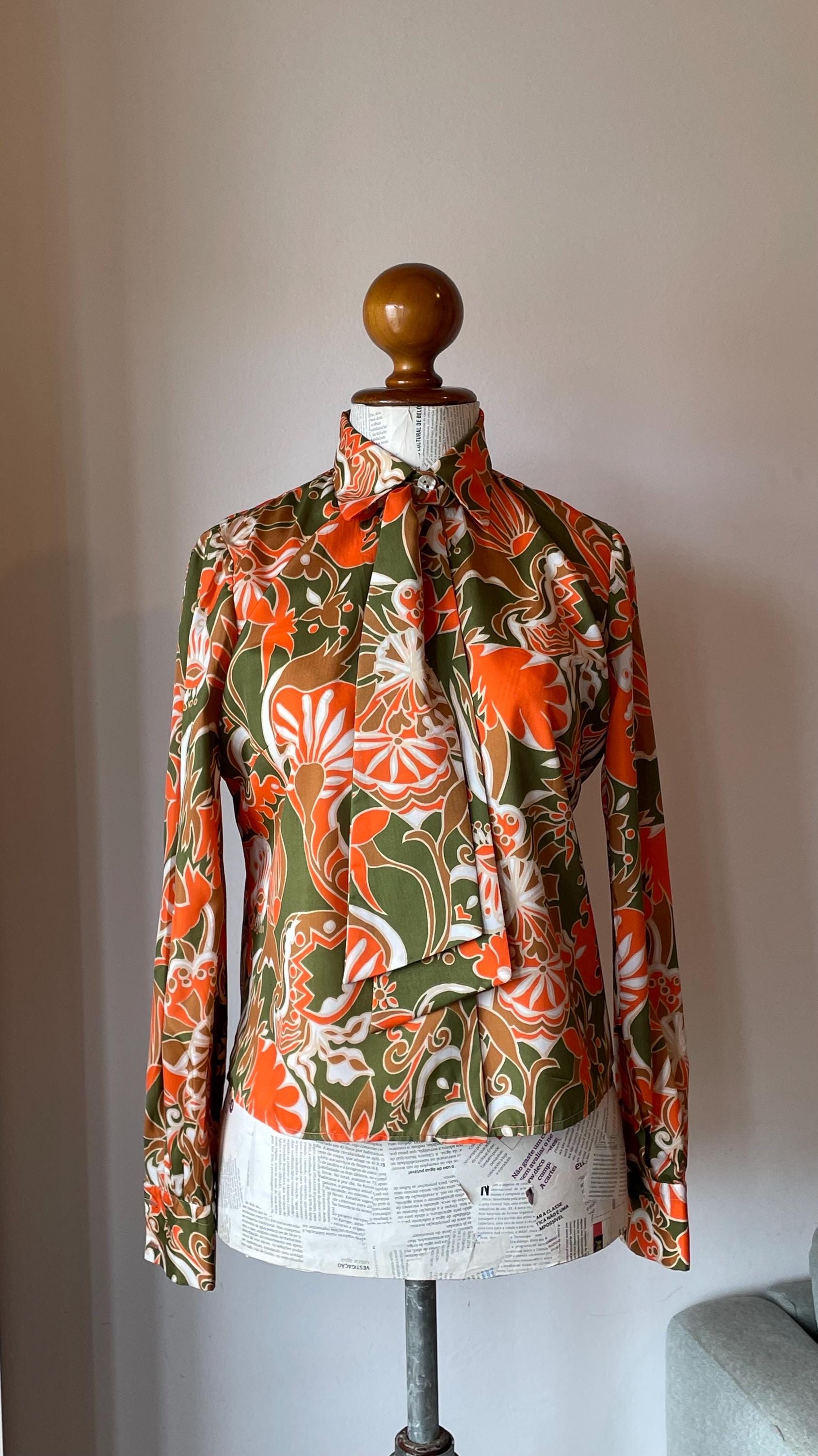 トップス 60s vintage cotton shirt Vintage 60s Colourful Scarf Neck Psychedelic Shirt - Etsy