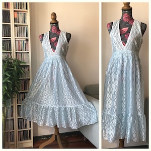 Vintage 60s Boudoir Sleeveless Pale Blue Lace Dress Nightgown/ Vintage Lingerie/Vintage Bridal Nightgown