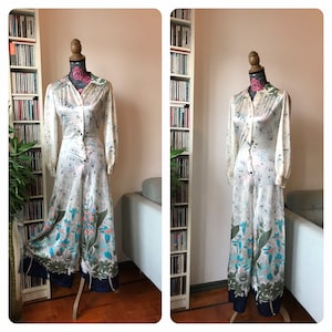 Vintage 70s Semi Sheer Floral Pattern Jersey Jumpsuit
