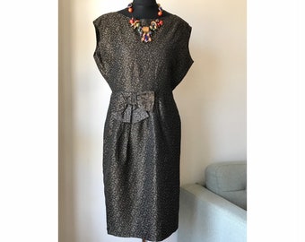 Vintage 1950 Sleeveless Home Made Brown and Gold Brocade Pencil Dress