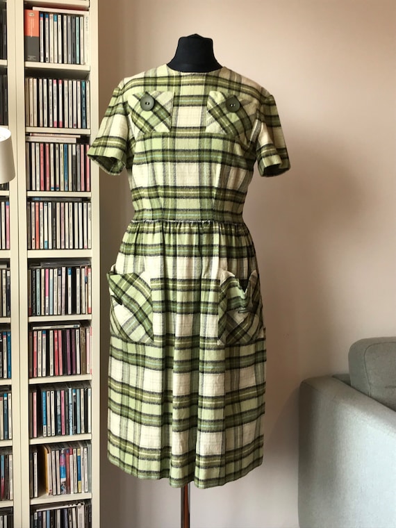 green emerald velvet dress Forever Favorite Plaid Dress In Green main image 0