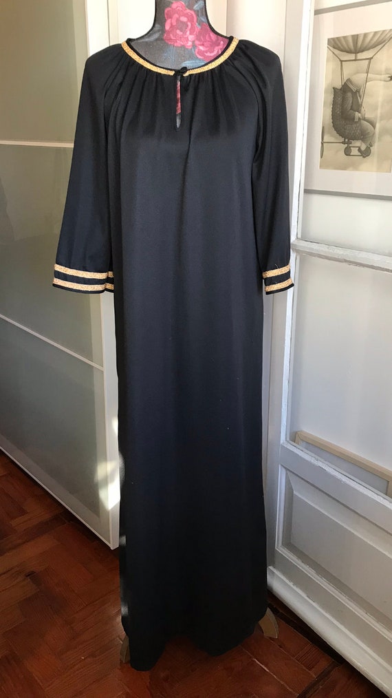 Vintage 70s Black Long Sleeve Kaftan Dress with G… - image 5