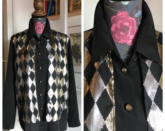 Vintage jaren 80 oversized overhemd met lurex arlequim patroon van Hamells London
