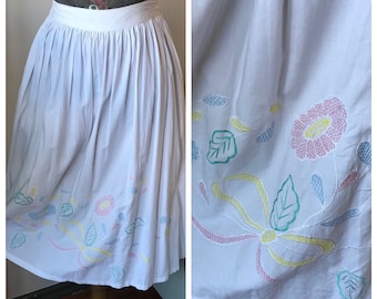 Vintage White Cotton Embroidered Skirt, Made in India
