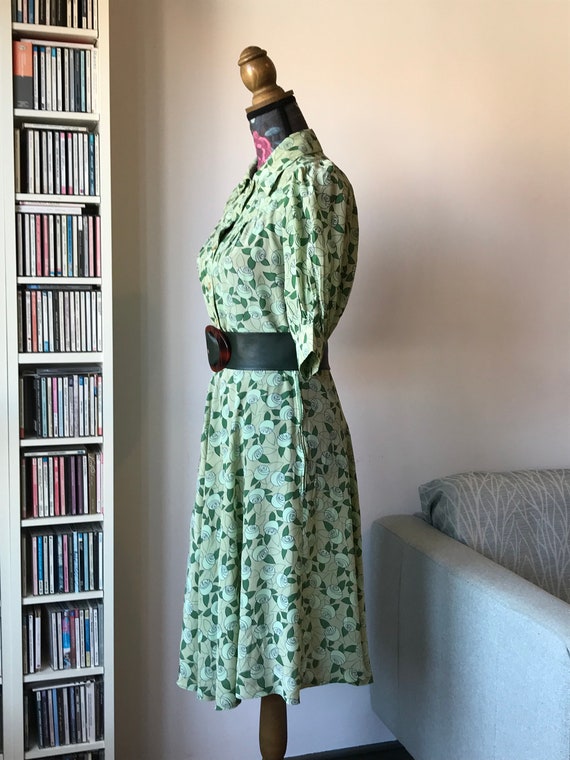 Vintage 80s does 40s Green Fit and Flare Dress by… - image 4