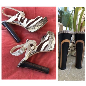 Jimmy Choo Beige/Brown Python Leather And Pony Hair Ankle Strap Sandals Size 36.5 Made in Italy