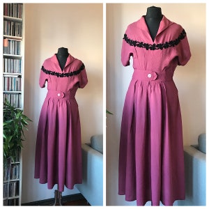 Vintage 30s/40s Silk Dress Adorned with Shamrock Velvet Decorative Ribbon Appliqué; Summer Dress