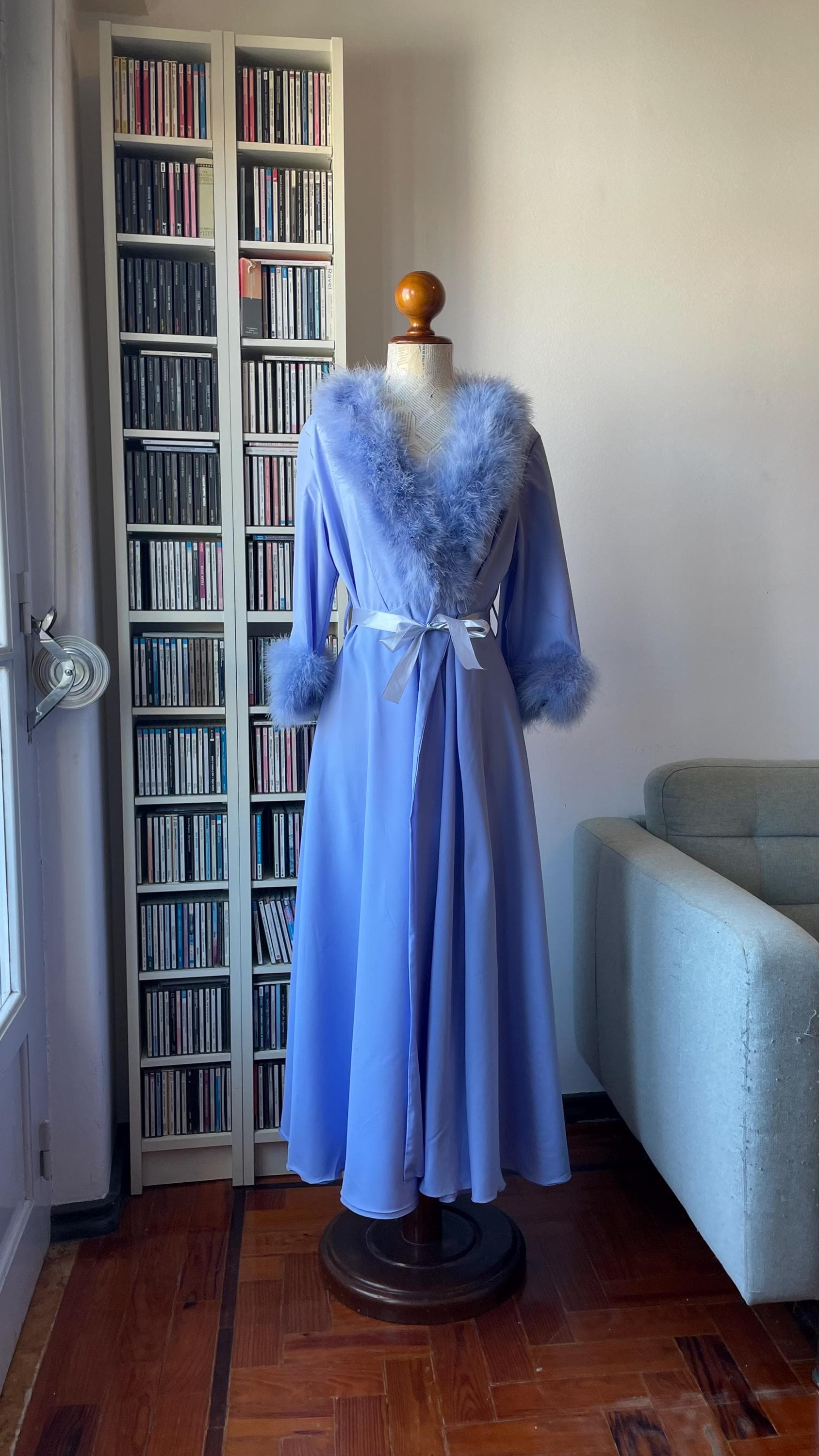 silk marabou dressing gown Coquette Marabou-cuffed "Beverly" Dressing Gown