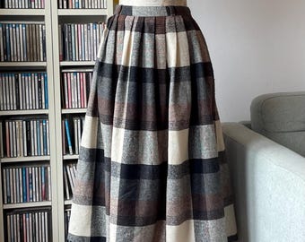 Jupe Taille Haute En Laine Angora 100% Vintage Années 70 - Motifs Pastel, Taille 36, Occasion Très Bon état