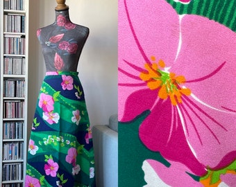 Vintage 70s Maxi Skirt With Flowers Pattern, Boho Maxi Dress