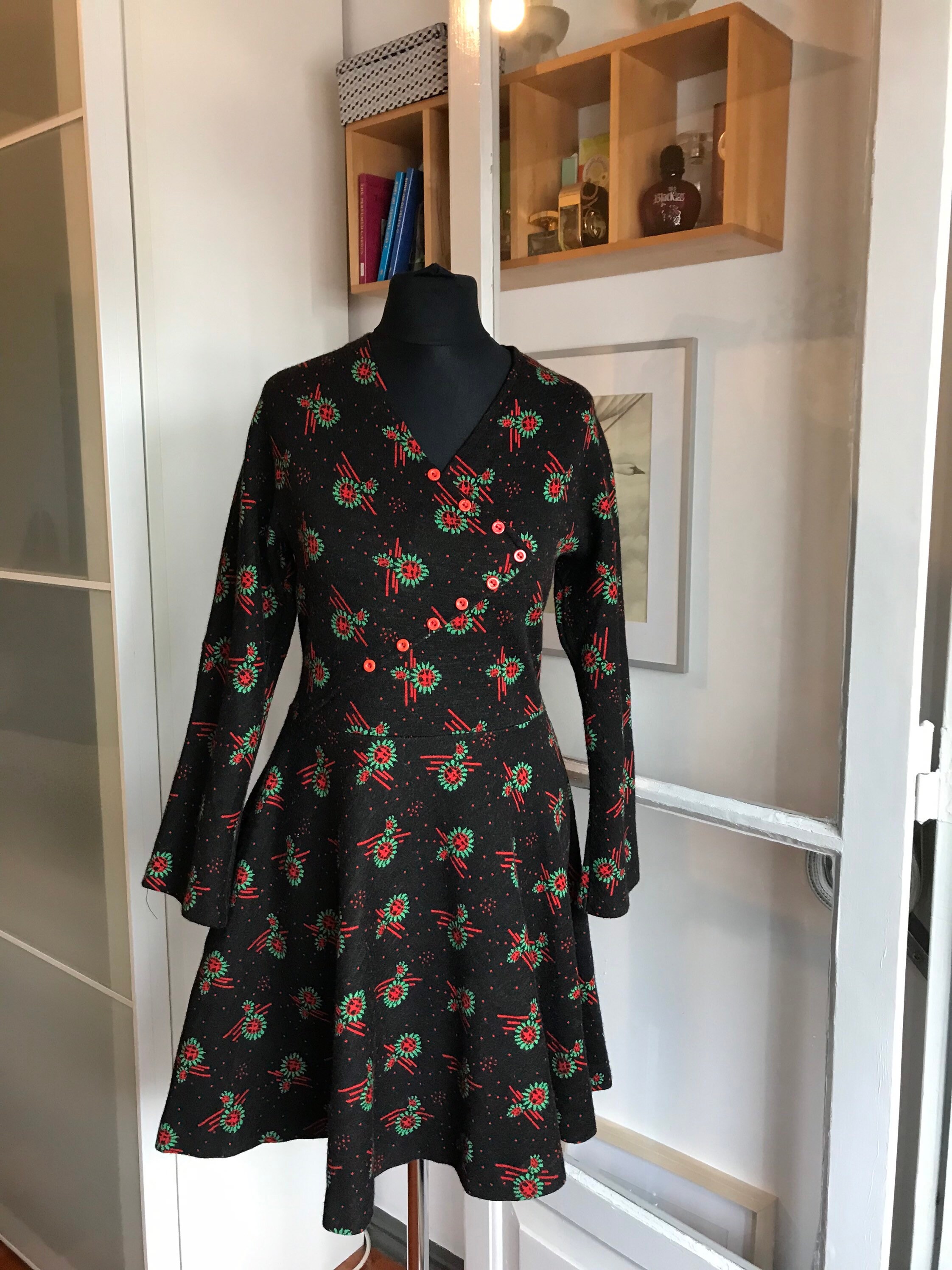 Vintage 70s Long Sleeve Mini Dress; Fall/winter Dress - Etsy