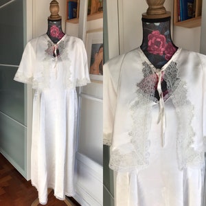 Vintage 1940s Silk Satin Lace Nightdress and Cape Set/ Dressing Gown Lounge Set/ Vintage Bridal Peignoir Set